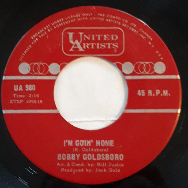 Bobby Goldsboro - It's Too Late / I'm Goin' Home (7", Single) (Very Good (VG))