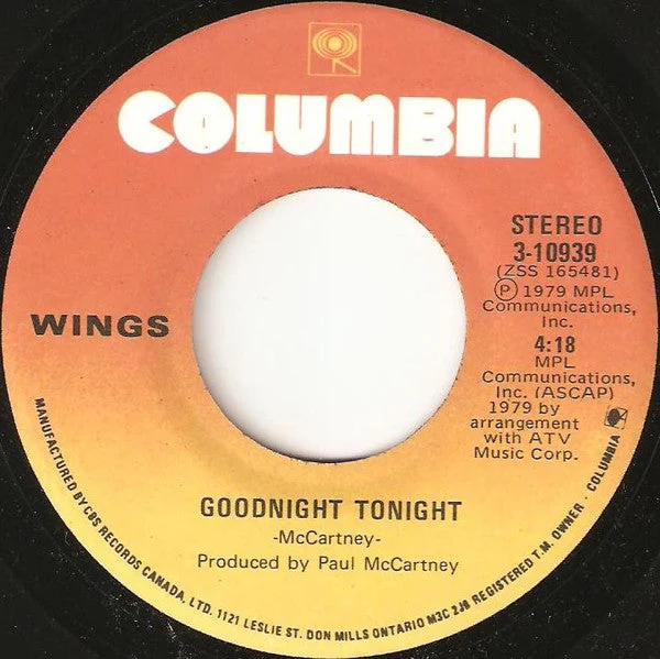Wings- Goodnight Tonight (7") (Very Good Plus (VG+))